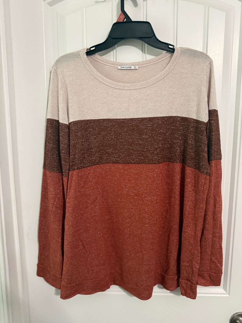 Pink Clover Colorblock Crewneck Sweater - Rust, Brown & Cream